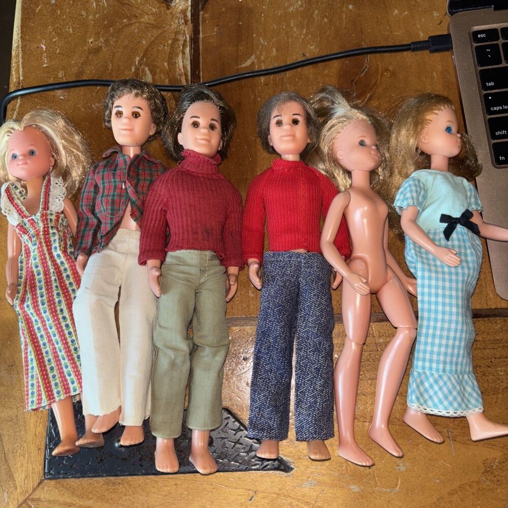 Lot of 6 Vintage 1970s Sunshine Family Character Dolls with Some Clothing